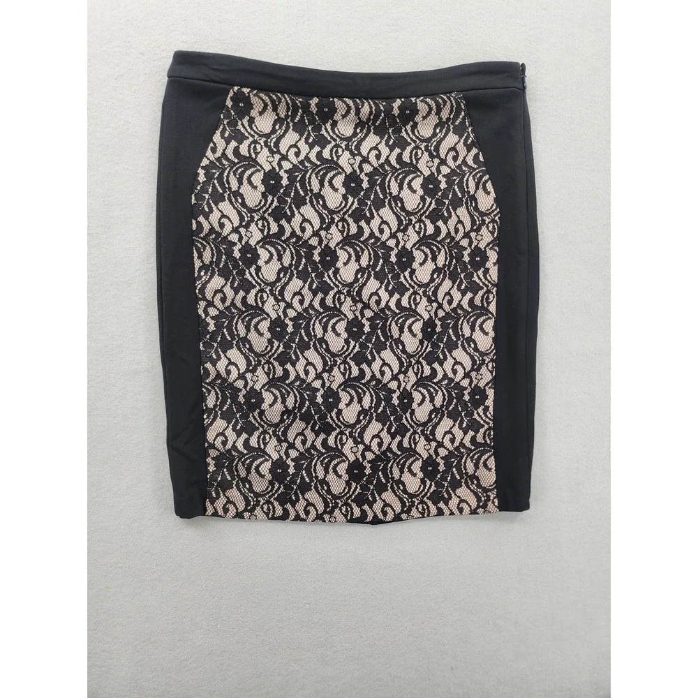 The Limited Black Lace Panel Pencil Skirt Size 8 Professional Workwear Chic 80s